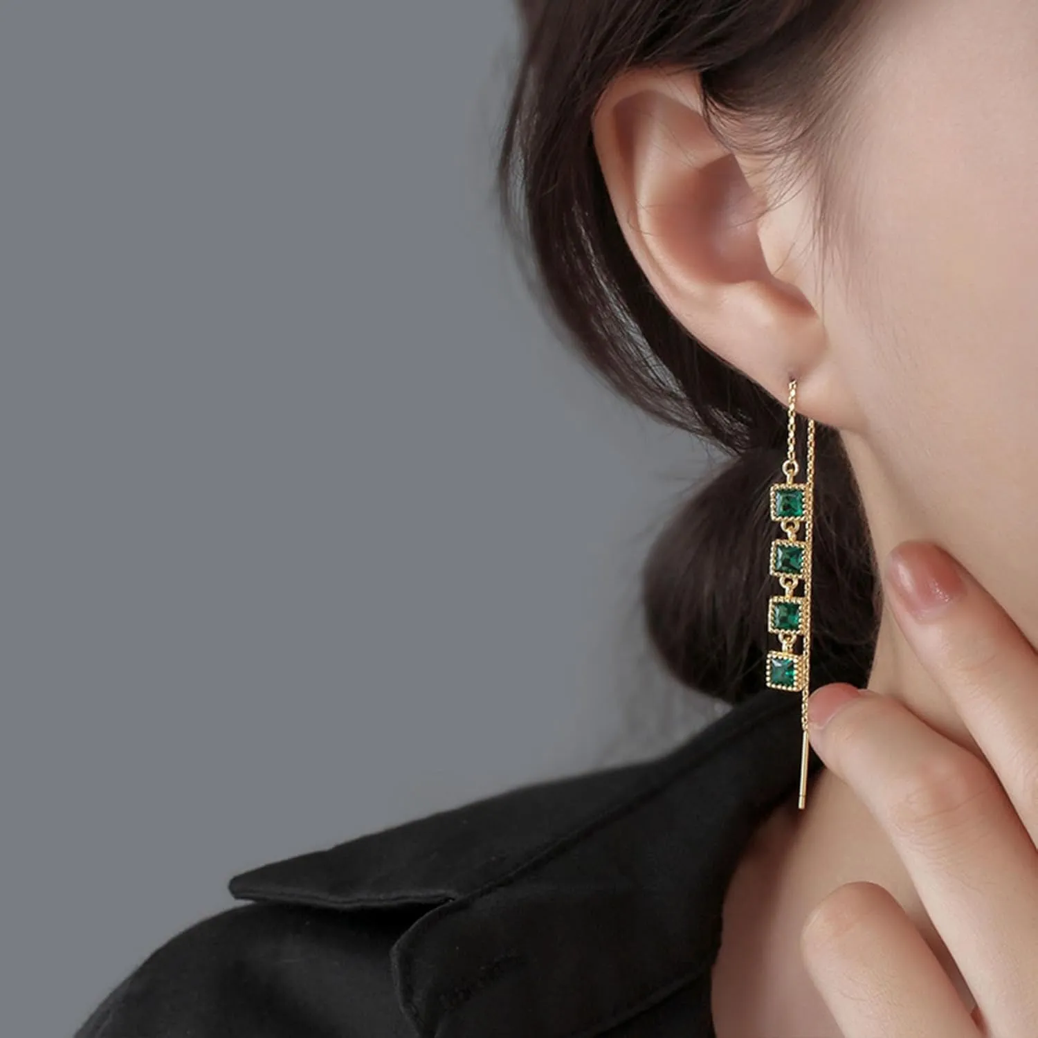 Green Rhinestone Earrings Vintage Rhinestone Teardrop Dangle Earrings Crystal Chandelier Earrings for Women