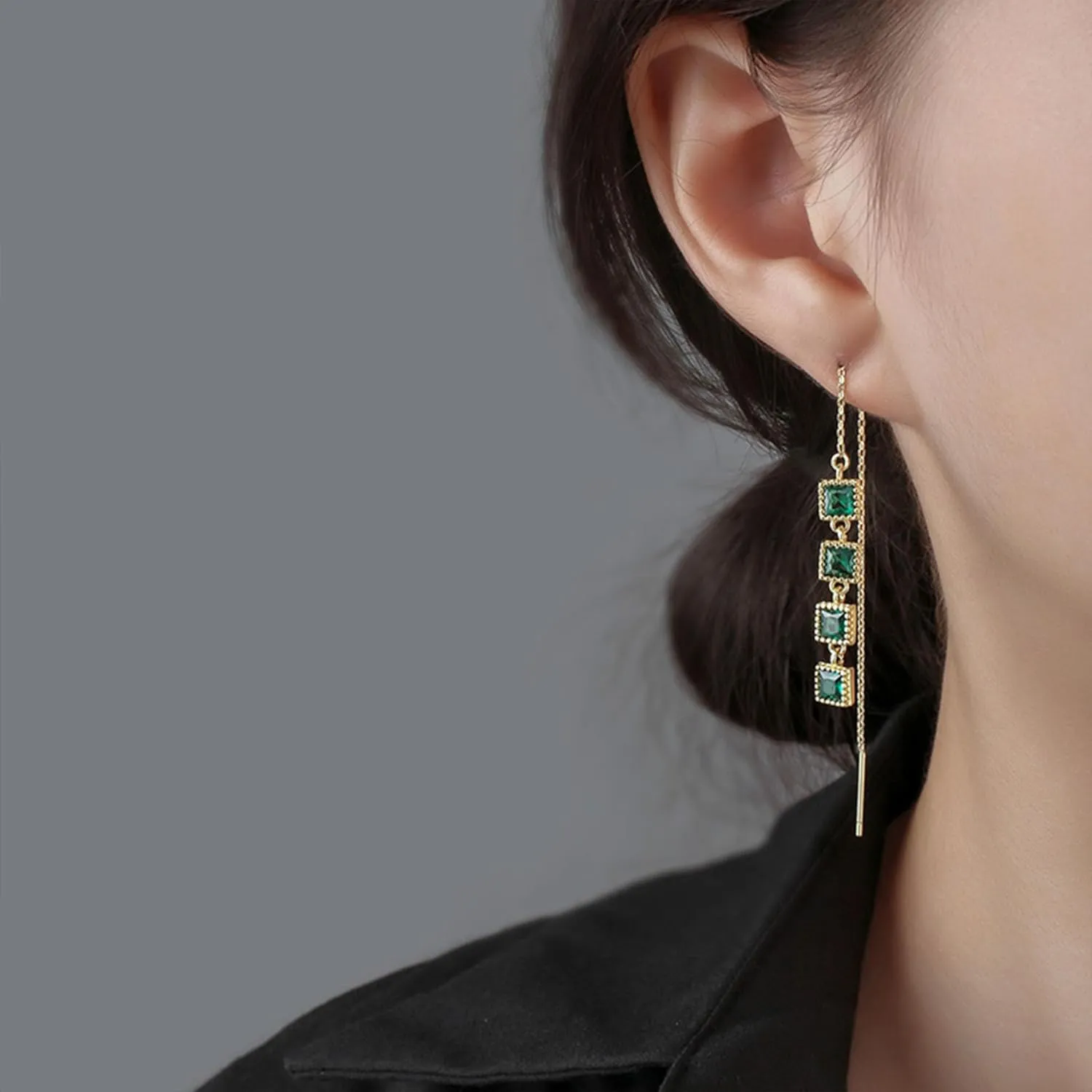 Green Rhinestone Earrings Vintage Rhinestone Teardrop Dangle Earrings Crystal Chandelier Earrings for Women