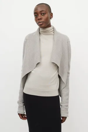 Grey Ribbed Cashmere Open Cardigan