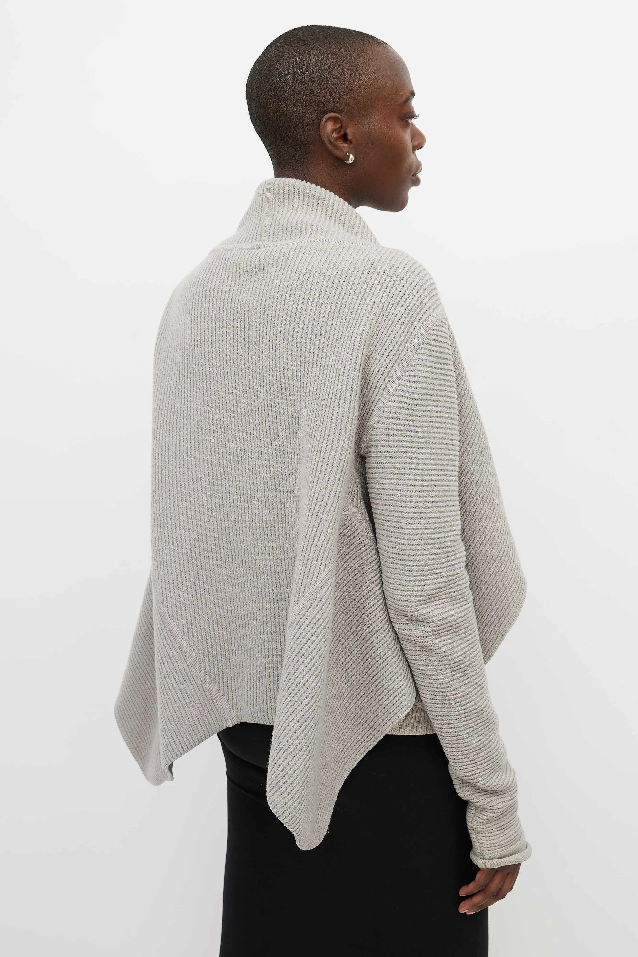 Grey Ribbed Cashmere Open Cardigan