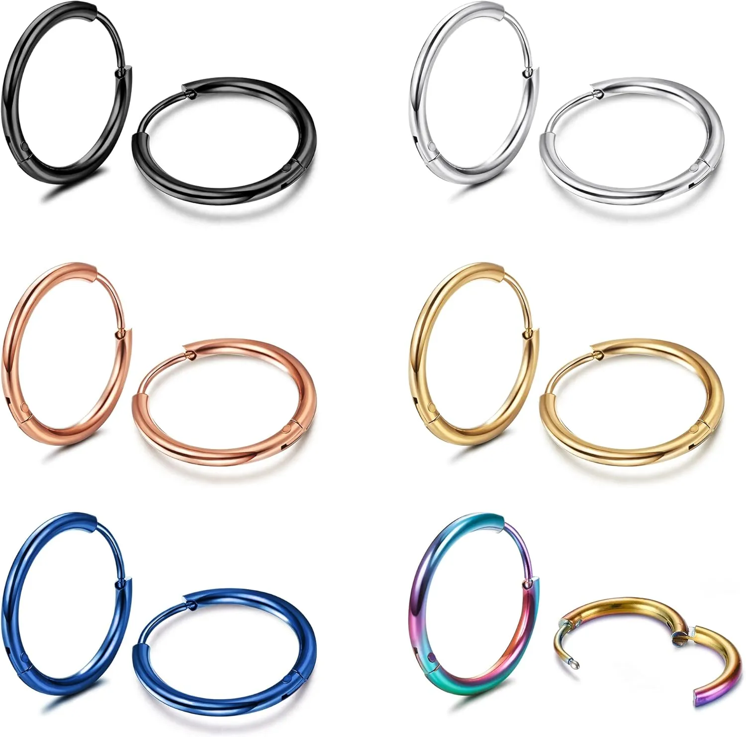 HAIAISO 5 Pairs Small Hoop Earrings Set for Women Men 316L Stainless Steel Huggie Earrings 1.6MM Tube Tiny Cartilage Helix Earrings Hoop Silver Gold Hoop Earrings for Multiple Piercing Jewelry 6/7/8/9/10MM