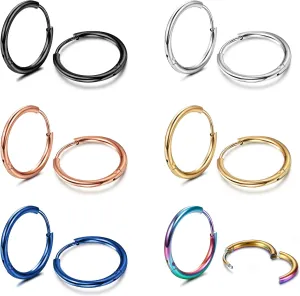 HAIAISO 5 Pairs Small Hoop Earrings Set for Women Men 316L Stainless Steel Huggie Earrings 1.6MM Tube Tiny Cartilage Helix Earrings Hoop Silver Gold Hoop Earrings for Multiple Piercing Jewelry 6/7/8/9/10MM