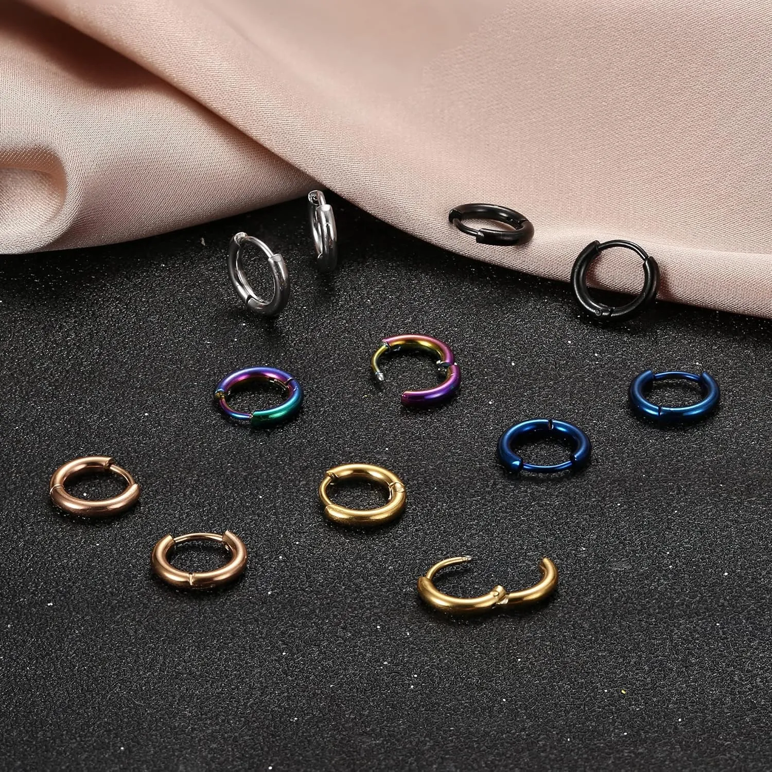 HAIAISO 5 Pairs Small Hoop Earrings Set for Women Men 316L Stainless Steel Huggie Earrings 1.6MM Tube Tiny Cartilage Helix Earrings Hoop Silver Gold Hoop Earrings for Multiple Piercing Jewelry 6/7/8/9/10MM