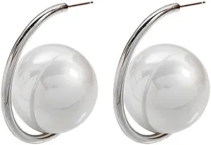 Half Hoop Pearl Earrings for Women Vintage Pearl Jacket Earrings Aesthetic Pearl Planet Earrings Large Crystal Hoop Earrings Minimalist Hypoallergenic Jewelry Gifts