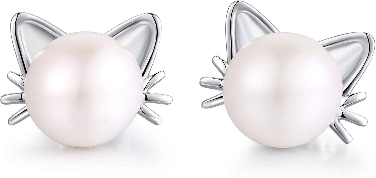 Han han 18K White Gold Plated Pearl Diamond Stud Earrings for Women 925 Sterling Silver Pearl Earrings, Fine Jewelry Gift for Women 8MM-13MM
