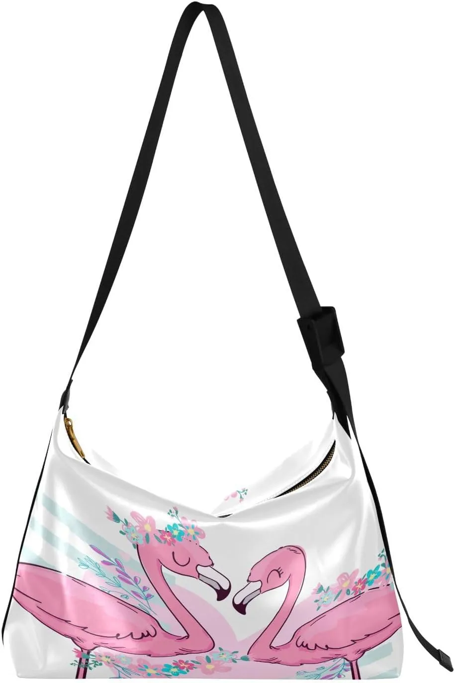 Hand Drawn Cute Pink Flamingo Hobo Crossbody Bags for Women Leather Large Shoulder Bag Cross Body Summer Trendy Womens Tote Bags Handbag for Travel Shopping