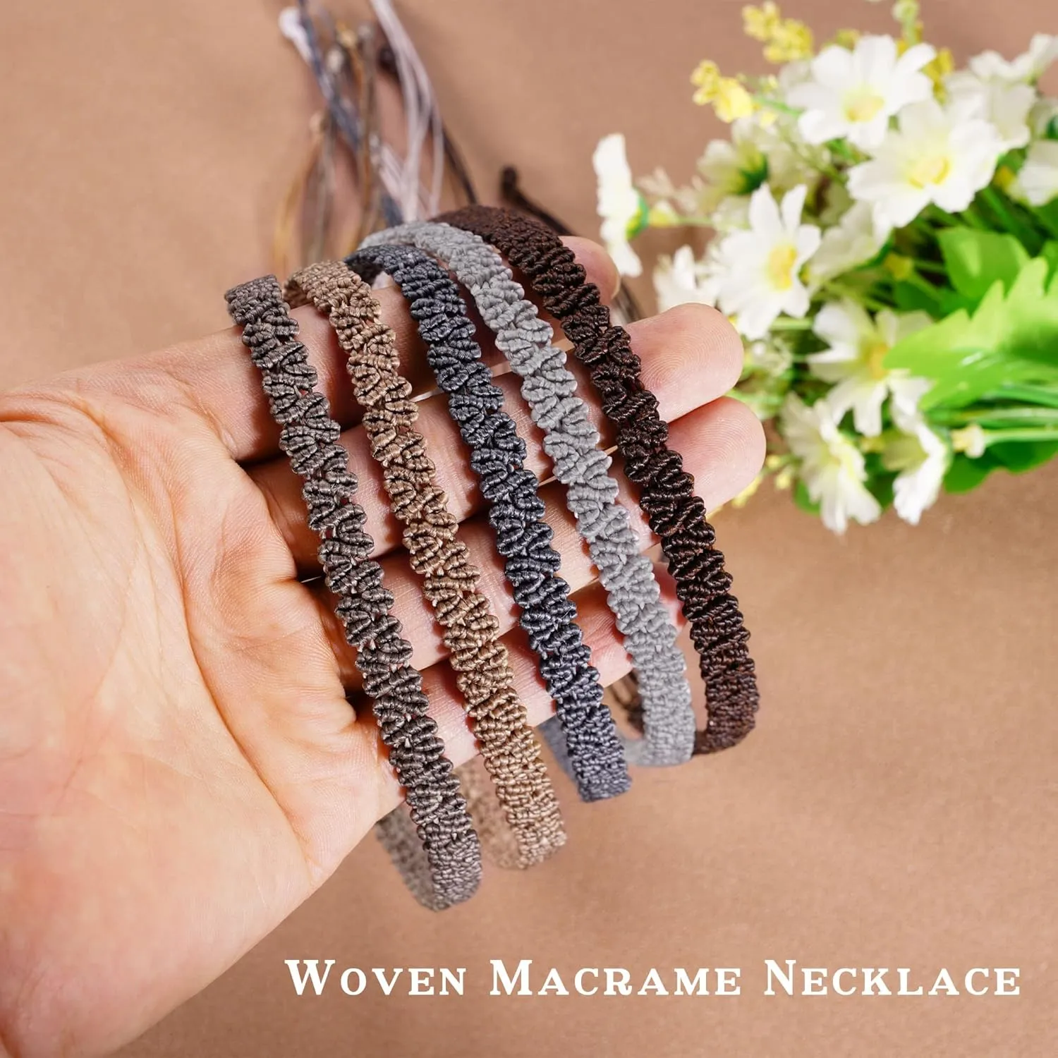 Handmade Choker Necklace Macrame Woven Necklaces for Women Teen Girls Chokers Jewelry Birthday Christmas Gifts for Mom Daughter Wife Adjustable Chokers for Women Braided Collar Necklace