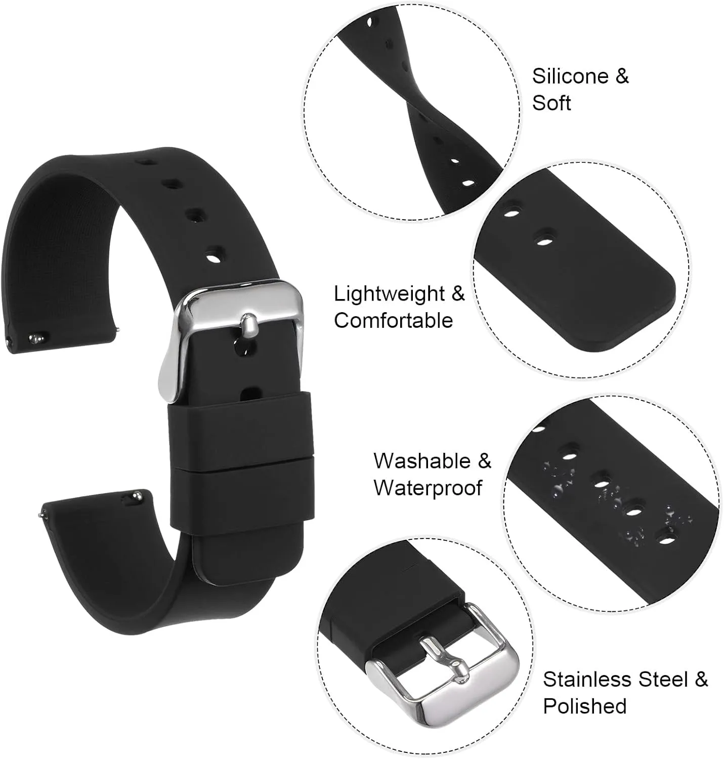 HARFINGTON Silicone Watch Band Quick Release Soft Rubber Replacement Watch Strap with Stainless Steel Buckle for Men Women