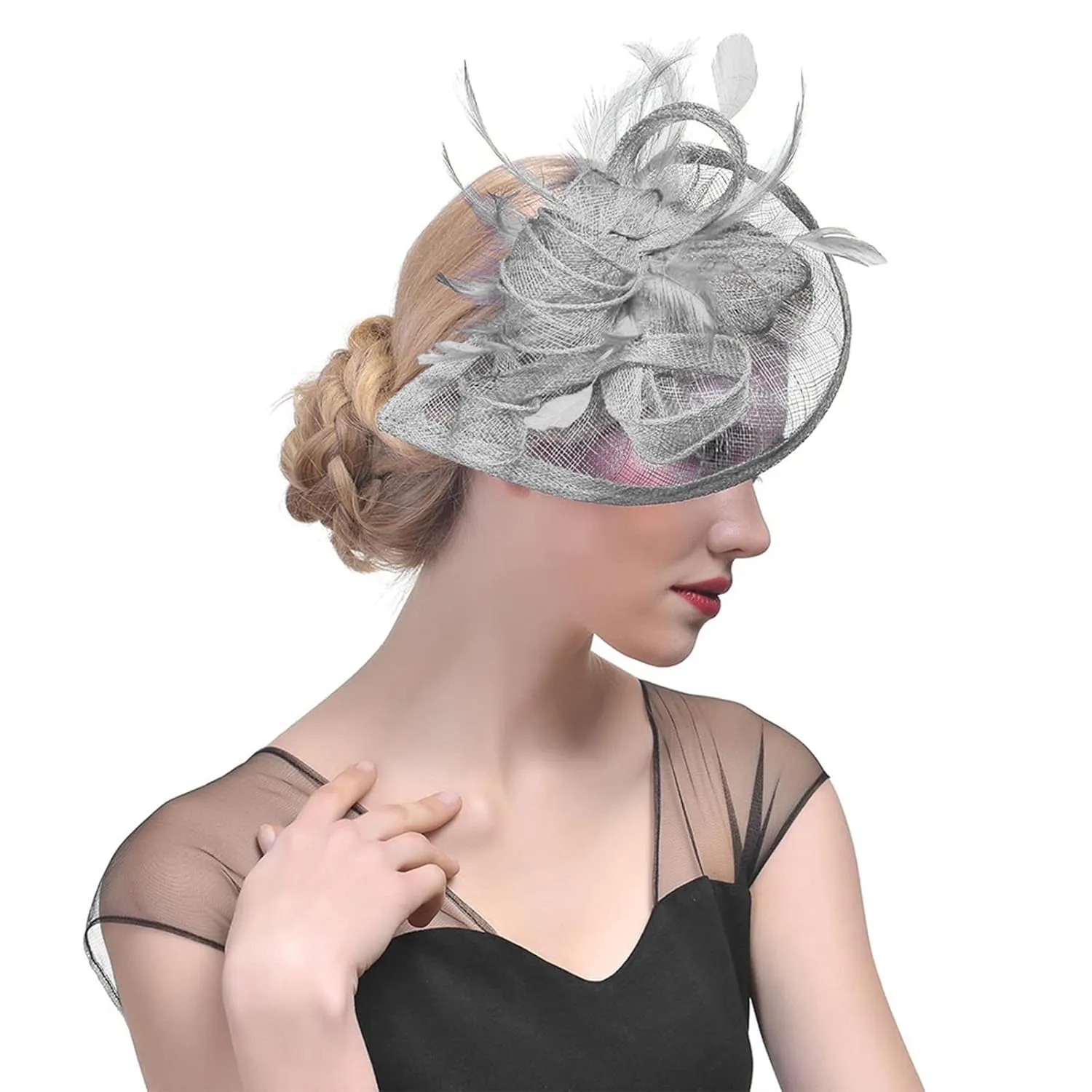 Hat for Women Tea Party Feather Hair Clip Wedding Church 1920s Fascinator Hat with Clip