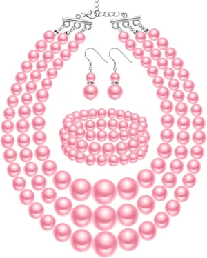 Haysandy 1920s Pearl Necklace for Women Costume Jewelry Set Faux Pearl Necklace Bracelet Earring for Party Wedding Gift