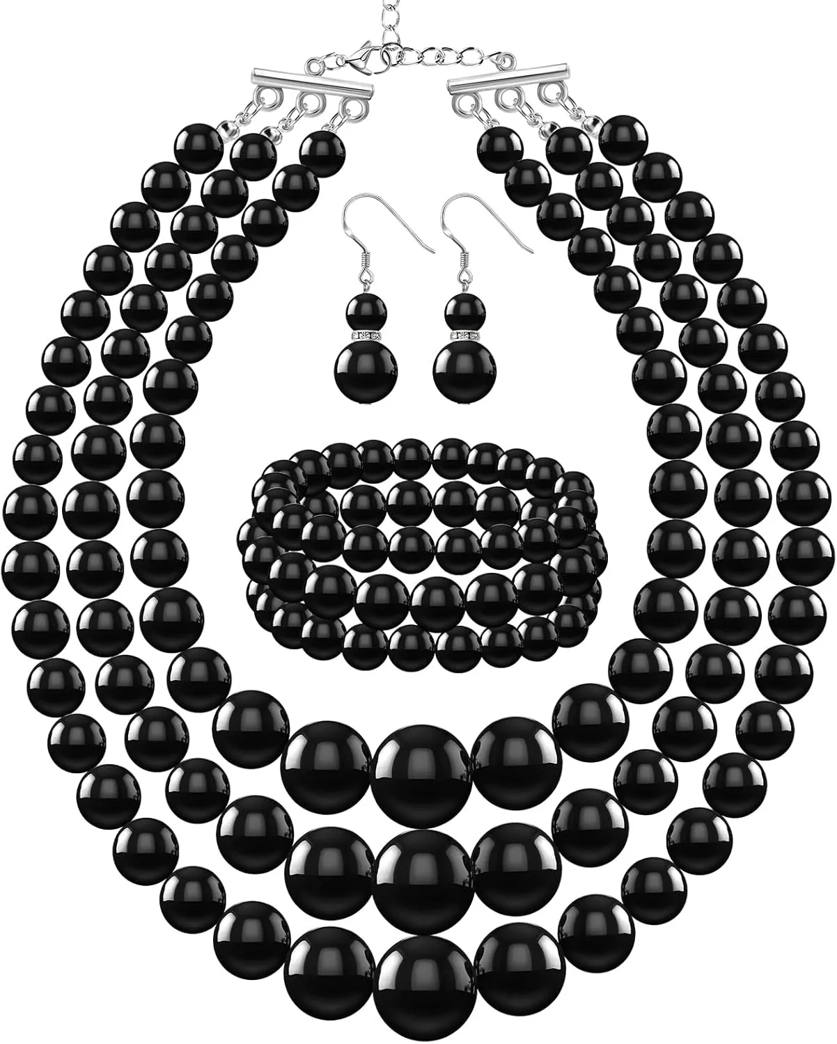 Haysandy 1920s Pearl Necklace for Women Costume Jewelry Set Faux Pearl Necklace Bracelet Earring for Party Wedding Gift