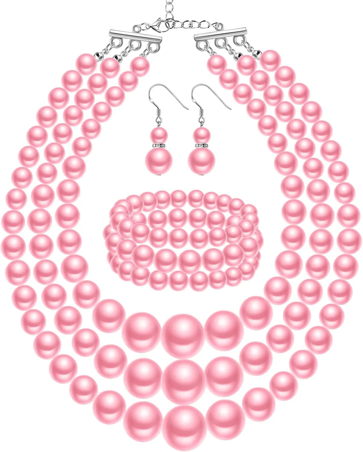 Haysandy 1920s Pearl Necklace for Women Costume Jewelry Set Faux Pearl Necklace Bracelet Earring for Party Wedding Gift