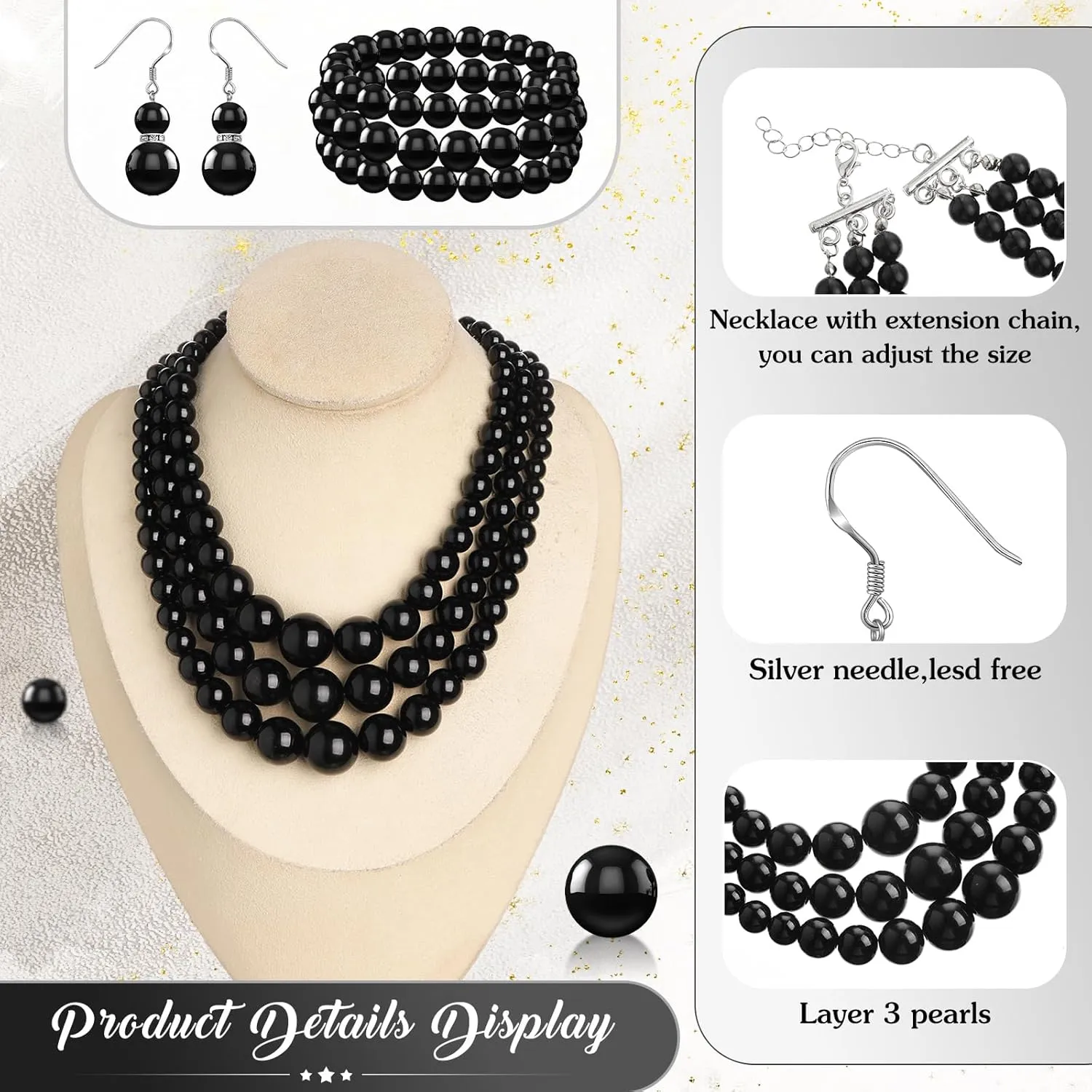 Haysandy 1920s Pearl Necklace for Women Costume Jewelry Set Faux Pearl Necklace Bracelet Earring for Party Wedding Gift