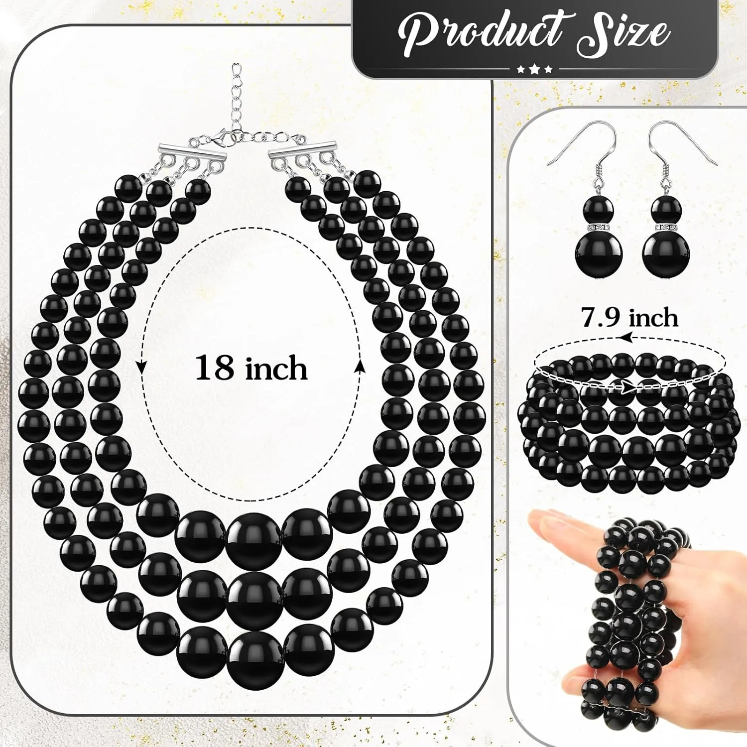 Haysandy 1920s Pearl Necklace for Women Costume Jewelry Set Faux Pearl Necklace Bracelet Earring for Party Wedding Gift