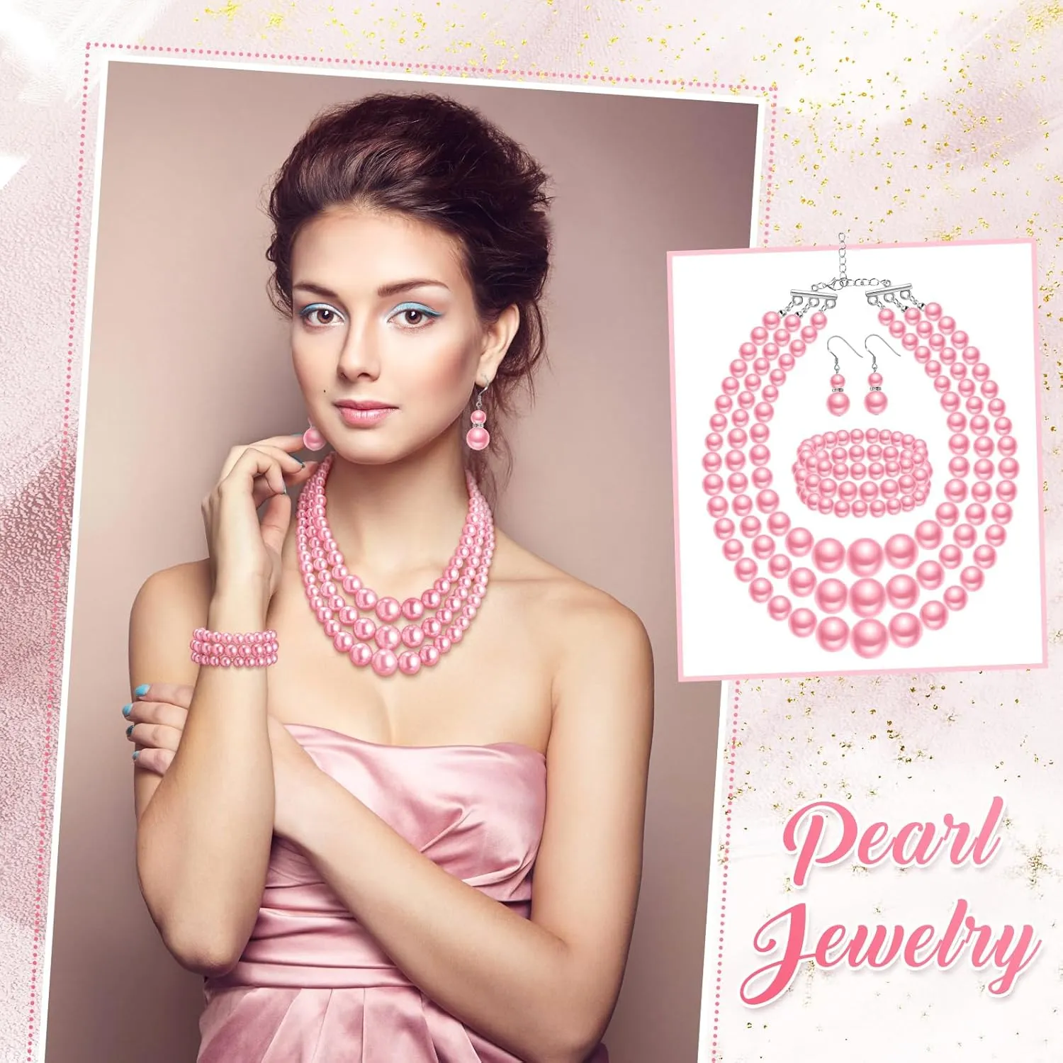 Haysandy 1920s Pearl Necklace for Women Costume Jewelry Set Faux Pearl Necklace Bracelet Earring for Party Wedding Gift