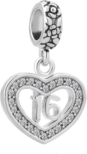 Heart Dangle 16 18 Happy Birthday Charm Compatible with Pandora Charms Bracelets
