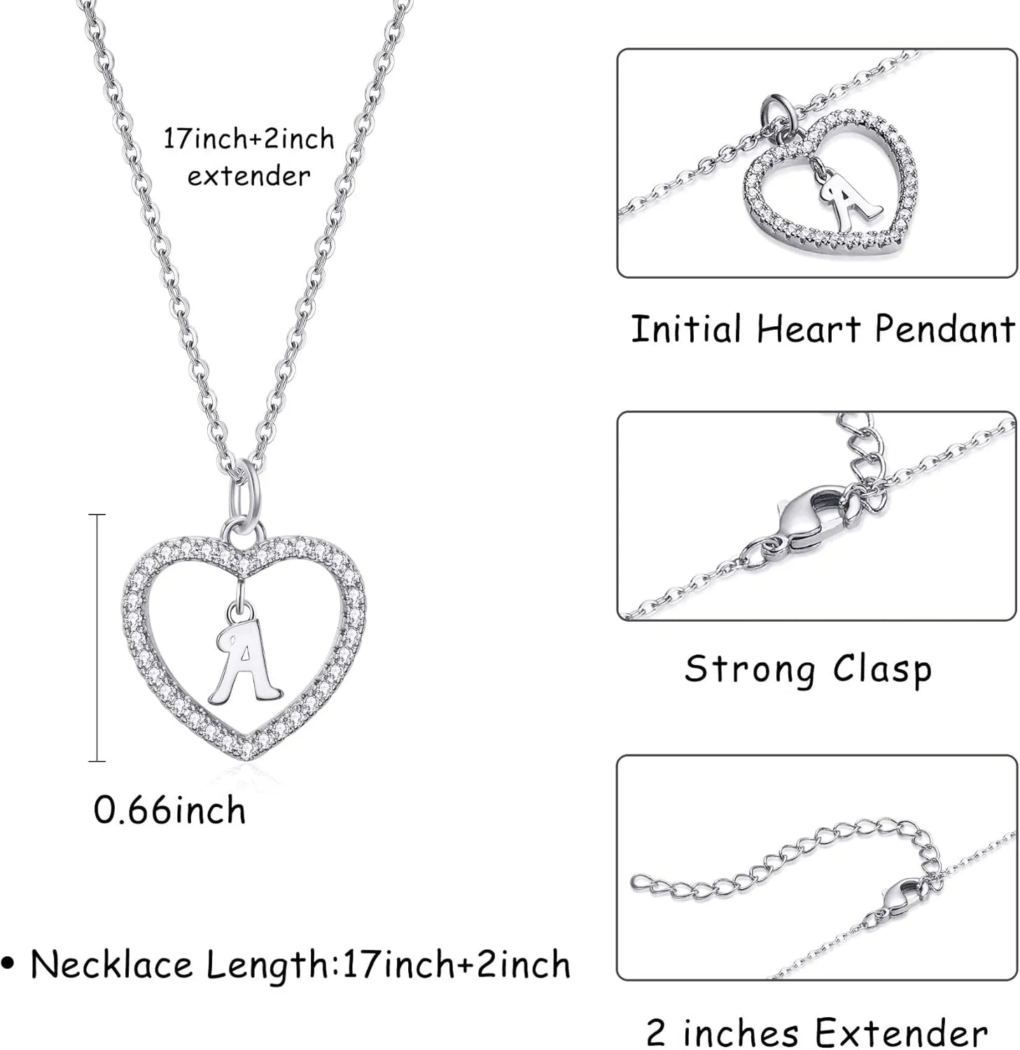 Heart Initial Necklace for Women Dainty Personalised Silver Necklaces Cute Letter A-Z Name Pendant Necklaces CZ Jewelry Message Card Gifts