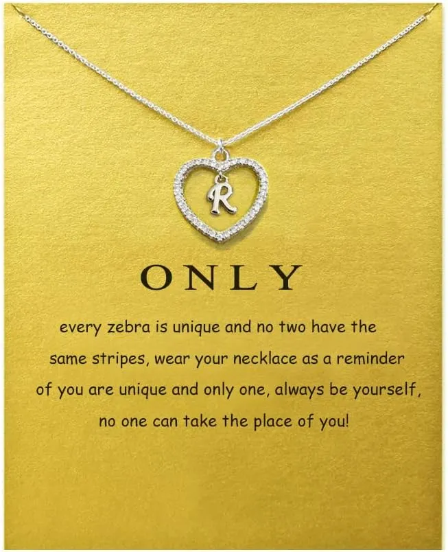 Heart Initial Necklace for Women Dainty Personalised Silver Necklaces Cute Letter A-Z Name Pendant Necklaces CZ Jewelry Message Card Gifts