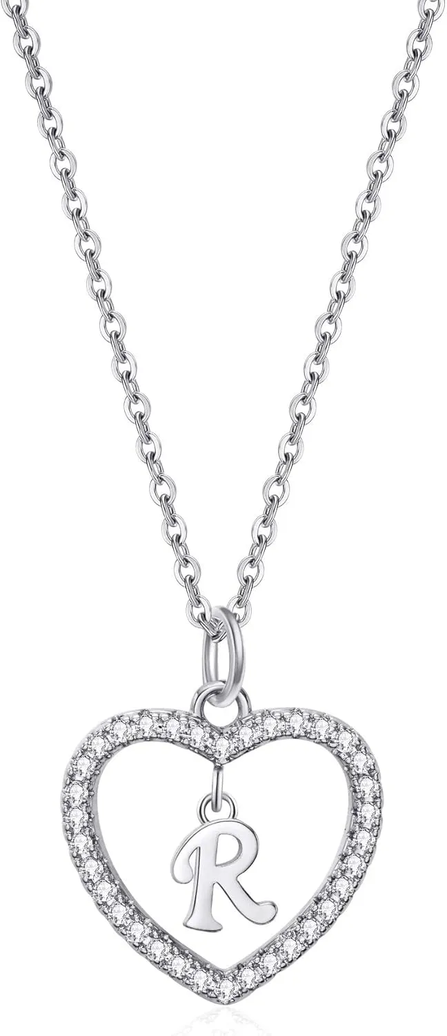 Heart Initial Necklace for Women Dainty Personalised Silver Necklaces Cute Letter A-Z Name Pendant Necklaces CZ Jewelry Message Card Gifts