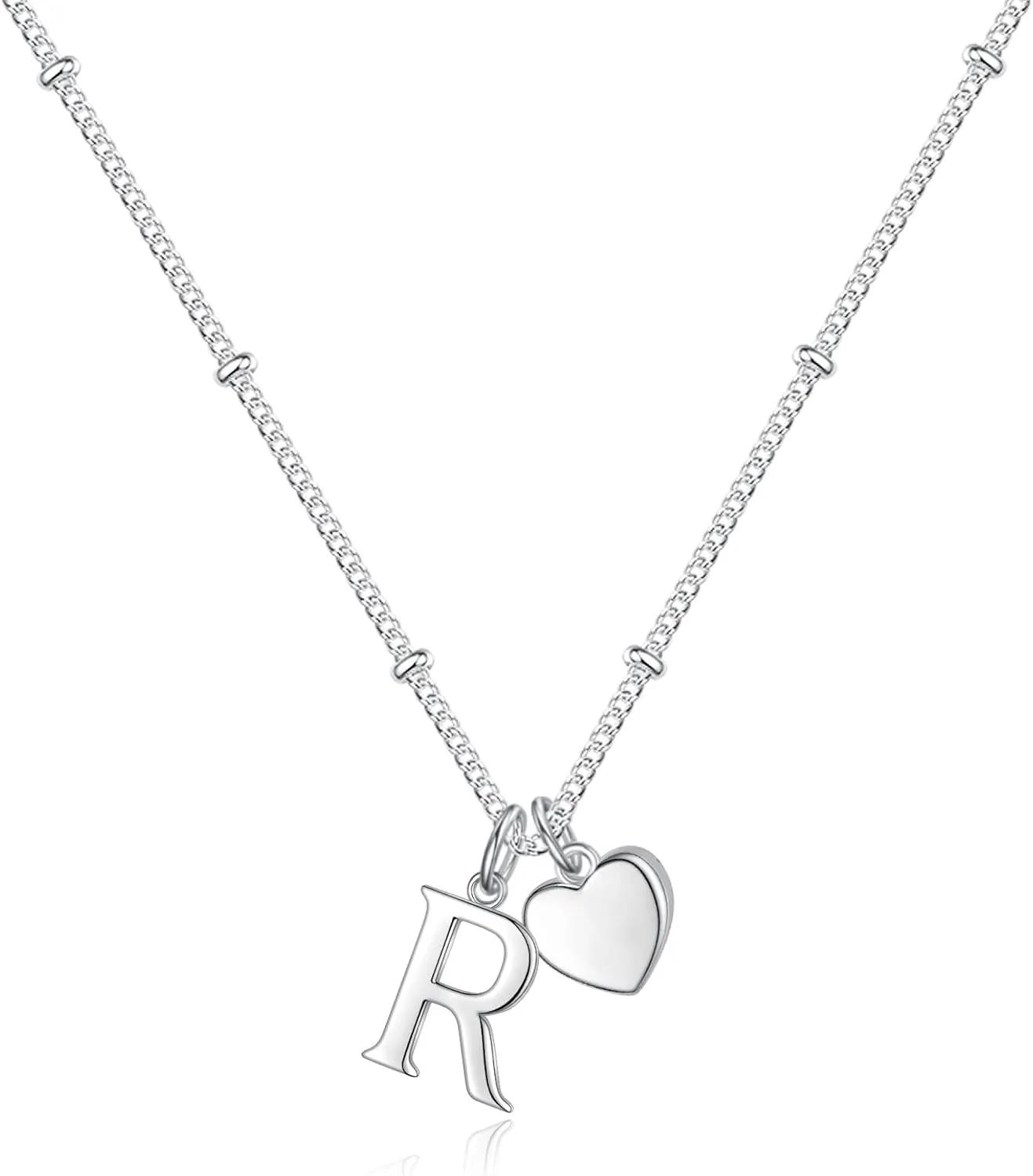 Heart Initial Necklaces for Girls - 925 Silver Necklace for Women Teen Girl Gifts Dainty Heart Pendant Silver Initial Necklaces for Women Jewelry