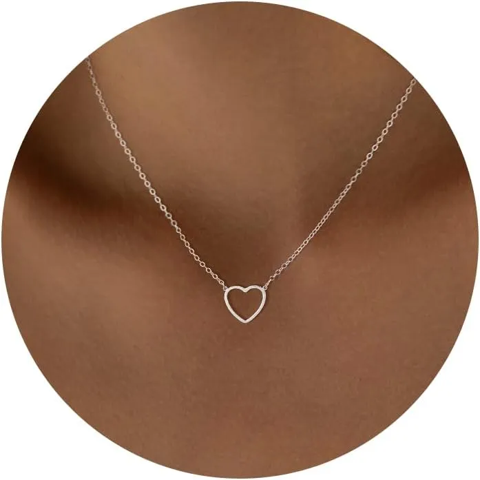 Heart Necklaces for Women, Dainty 14k Gold Necklace Silver Heart Necklace Simple Choker Necklaces for Women Trendy Jewelry Cute Christmas Gifts