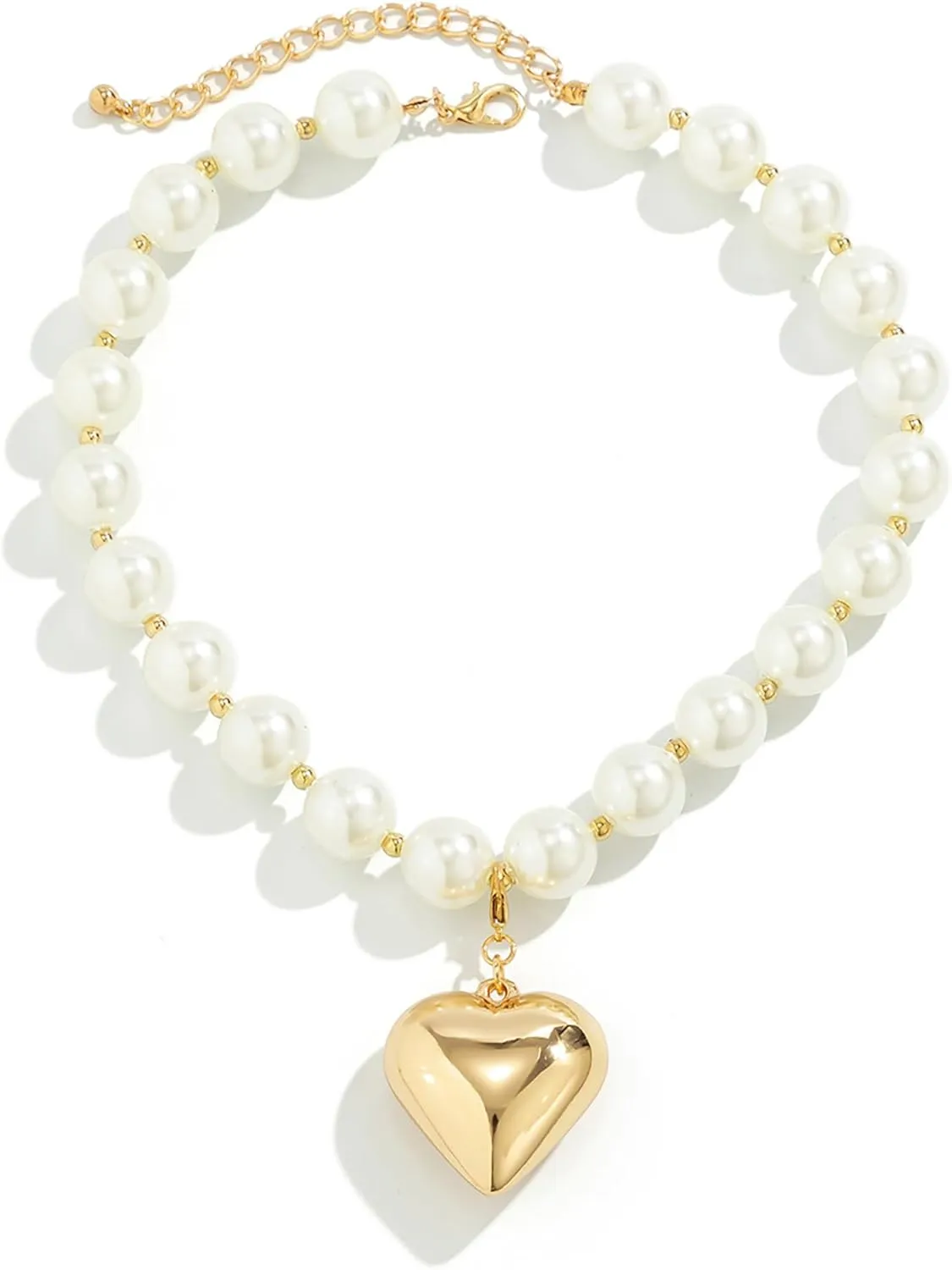 Heart Pendant Pearl Necklaces for Women Big Pearl Beaded Necklace Layered Beads Choker Necklace Faux Crystal Beads Necklaces Prom Jewellery Present
