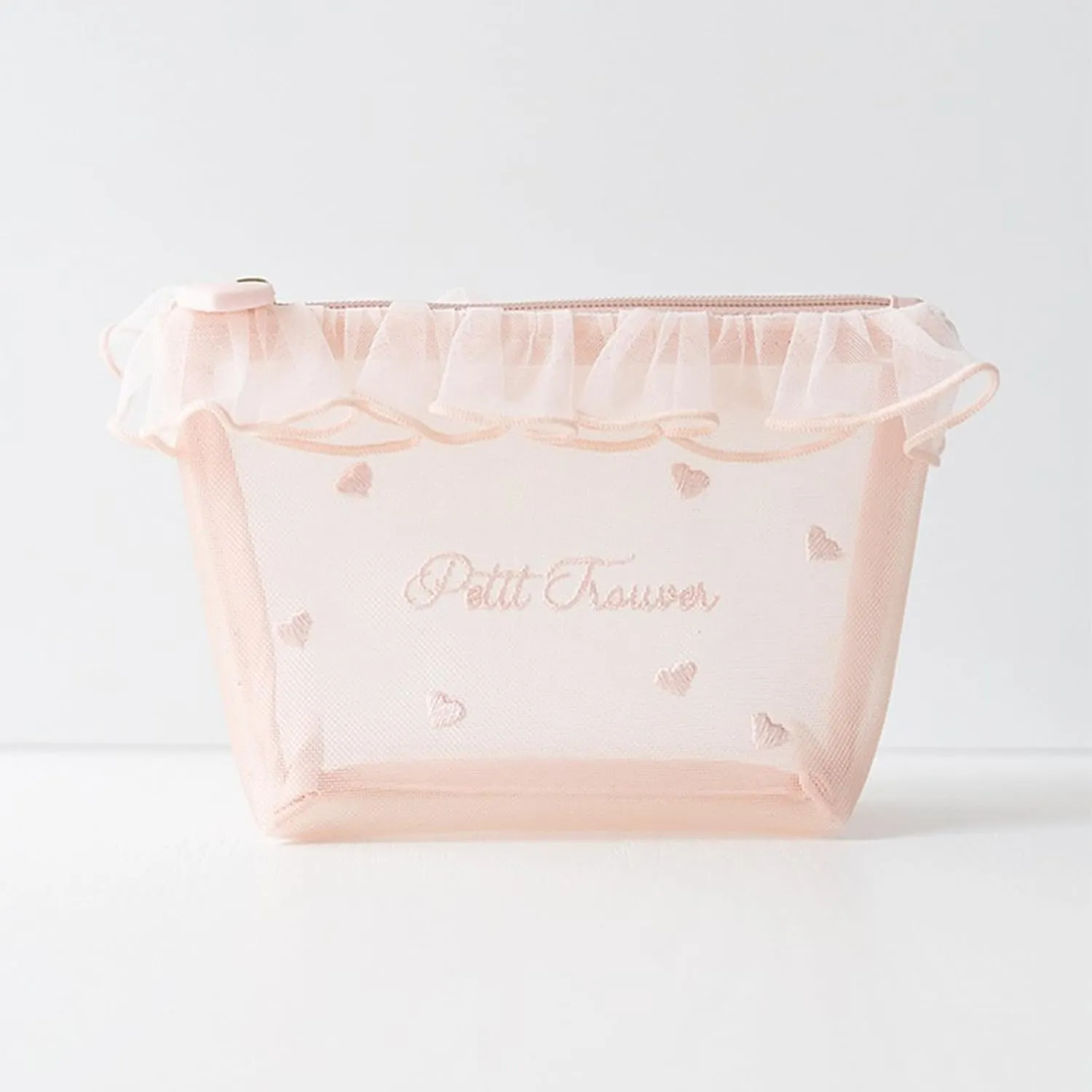Heart Print Mesh Makeup Bags, Mini Mesh Cosmetic Bags with Zipper, Portable Travel Organizer Pouch for Makeup Women Accessories
