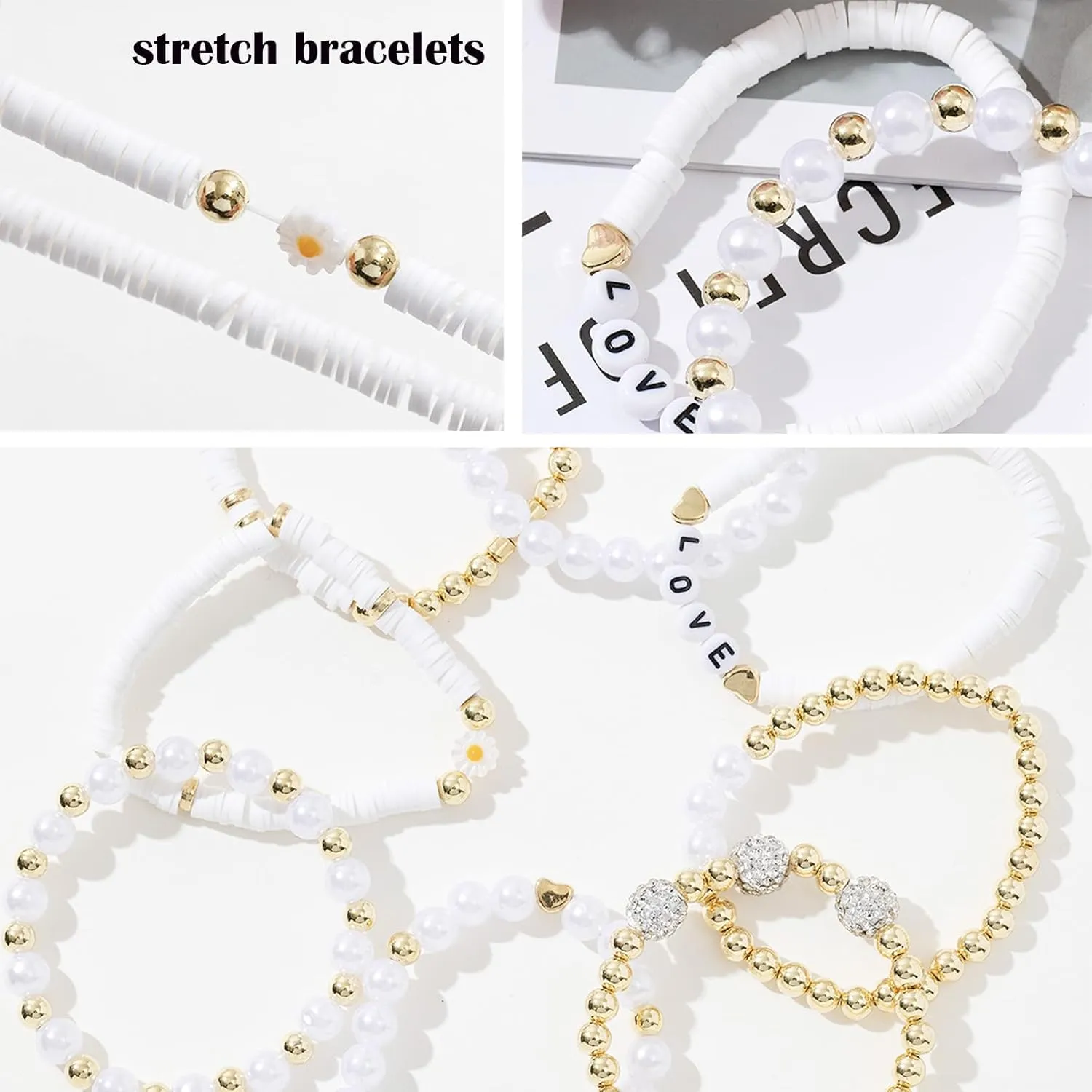 Heishi Surfer Clay Bead Friendship Bracelets, Colorful Stackable Preppy Bracelets for Women