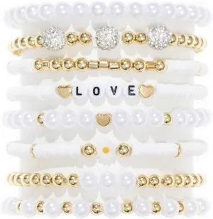 Heishi Surfer Clay Bead Friendship Bracelets, Colorful Stackable Preppy Bracelets for Women