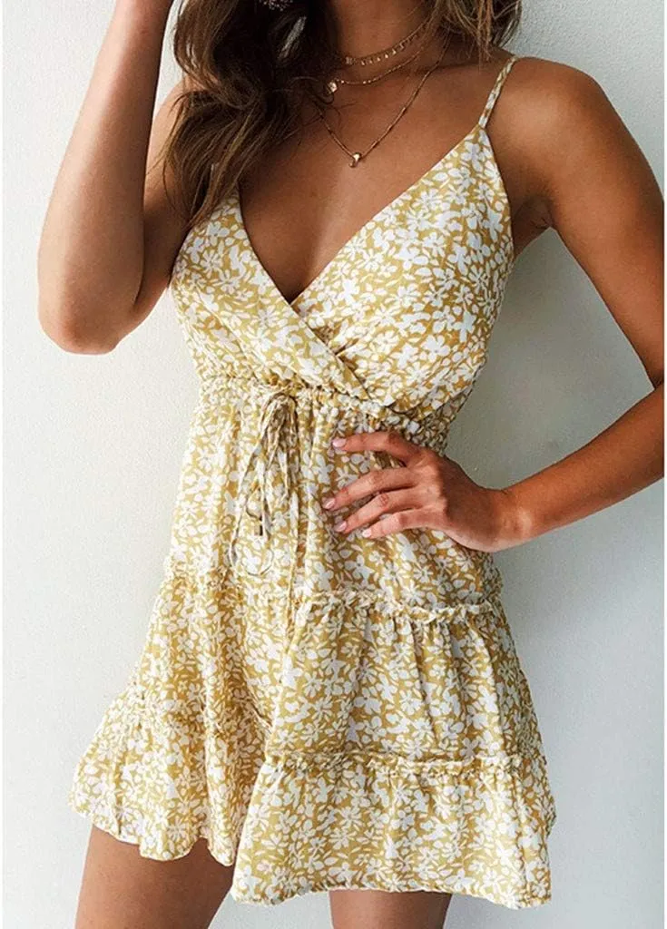 HHmei Women's Sleeveless Casual Solid Off-Shoulder Short Sleeve Bow Printing Princess Mini Dress