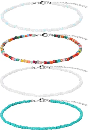 Hicarer Women Bead Choker Necklace Colorful Bohemian Seed Bead Chain Women Boho Hawaiian Tiny White Turquoise Layered Collar