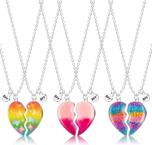 Highergo 6 Pieces Best Friend Necklaces BFF Matching Heart Pendant Friendship Necklaces for Girls Best Friend Jewelry for Kids Sister Cute Gifts