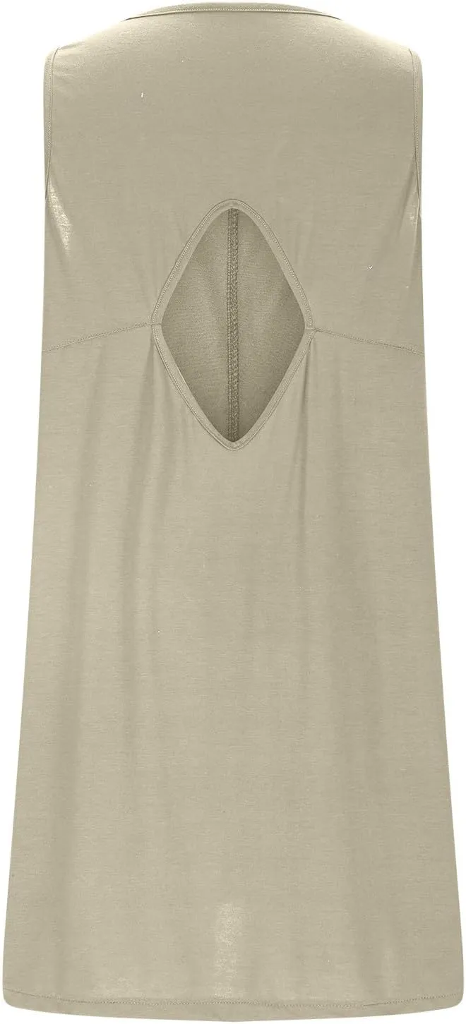 hlysgo A Line Dresses for Women Summer Cutout Back Sleeveless Mini Sundress Casual Loose Fit Coverup Beach Dress with Pocket