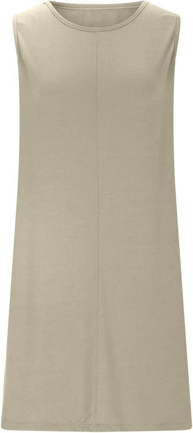 hlysgo A Line Dresses for Women Summer Cutout Back Sleeveless Mini Sundress Casual Loose Fit Coverup Beach Dress with Pocket