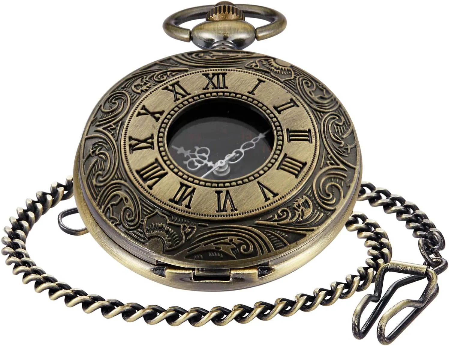 Hollow Roman Digital Scale Men's Quartz Pocket Watches, Quartz Pocket Strap with Chain for Men