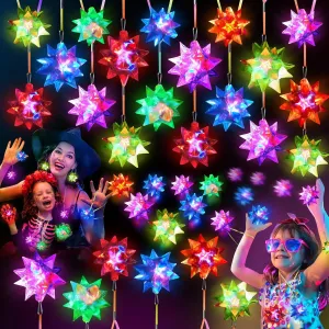 HONLYNE48 PCS Flashing Crystal Star Necklaces, Glow Necklaces Bulk Light up Party Favors, LED Glow in The Dark Necklaces for Kids Adults Birthday Glow Party Rave Halloween Goodie Bags Filler