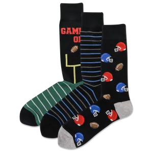HOTSOX Men's Football Theme 3 Pack Crew Socks