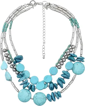 HSQYJ Bohemian Multilayer Simulation Turquoise Beaded Choker Necklaces Retro Ethnic Charm Statement Necklaces for Women Fashion Jewelry Holiday Gift