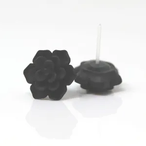 Hypoallergenic Succulent Earrings for Sensitive Ears (Matte Black, 100% Metal Free Plastic Posts)