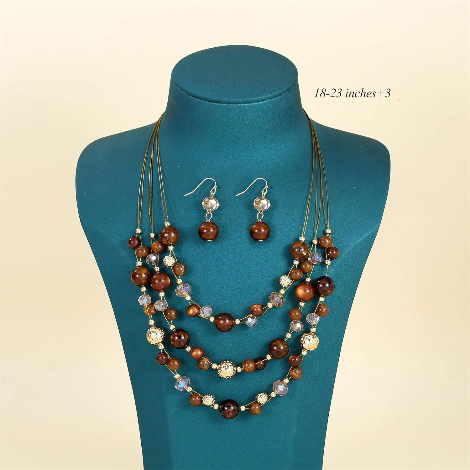 Illusion Wired Beads Necklaces Set 3 Layered Colorful Beaded Statement Necklaces Bohemian Western Jewelry Handmade Choker Necklace and Earrings Set for Holiday Gifts