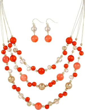 Illusion Wired Beads Necklaces Set 3 Layered Colorful Beaded Statement Necklaces Bohemian Western Jewelry Handmade Choker Necklace and Earrings Set for Holiday Gifts