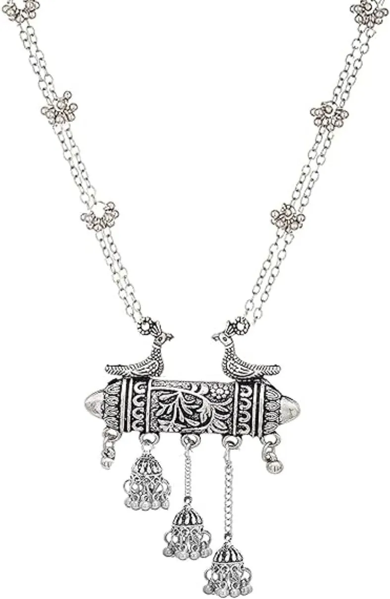 Indian Silver Oxidized Ethnic Fashion Handmade Statement Kutchi Afghani Tribal Tassel Long Necklace