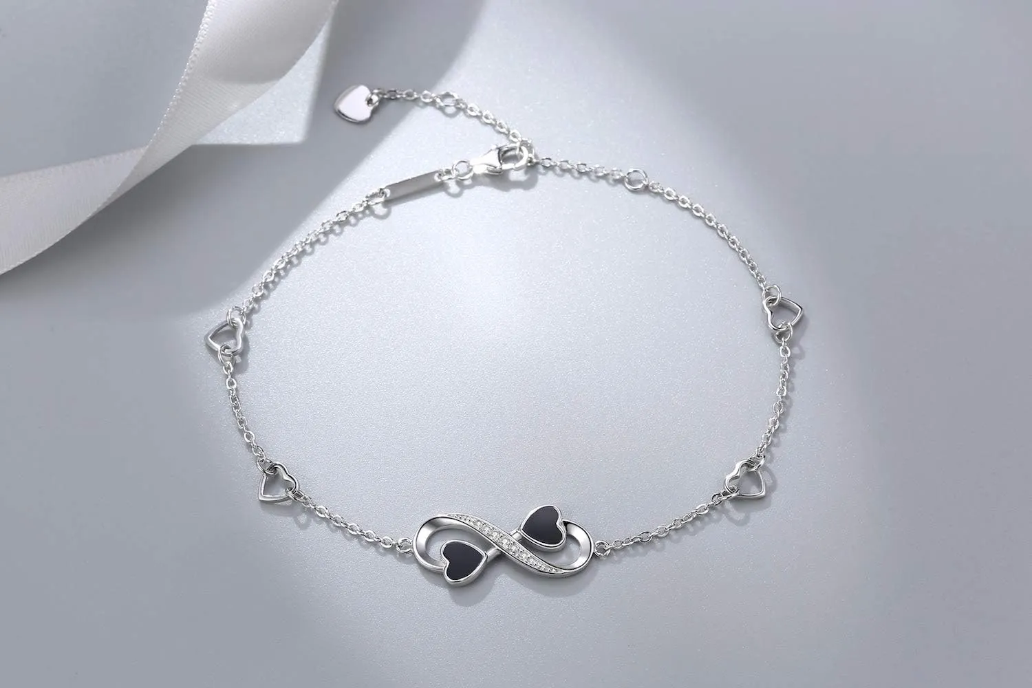 Infinity Ankle Bracelet for Women, 925 Sterling Silver Charm Adjustable Anklet, Large Bracelet Fine Jewelry Mothers Day Gifts White Gold/Rose Gold Plated
