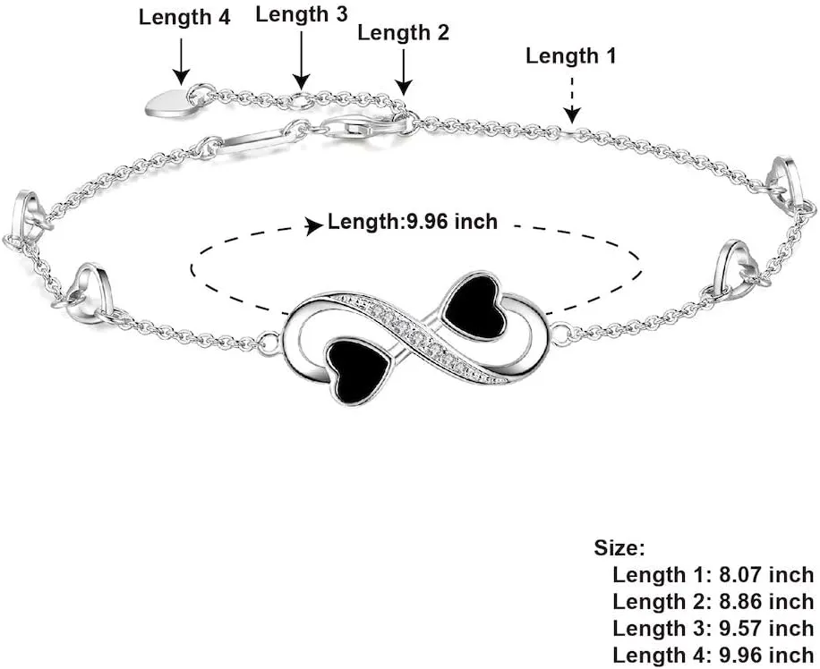 Infinity Ankle Bracelet for Women, 925 Sterling Silver Charm Adjustable Anklet, Large Bracelet Fine Jewelry Mothers Day Gifts White Gold/Rose Gold Plated