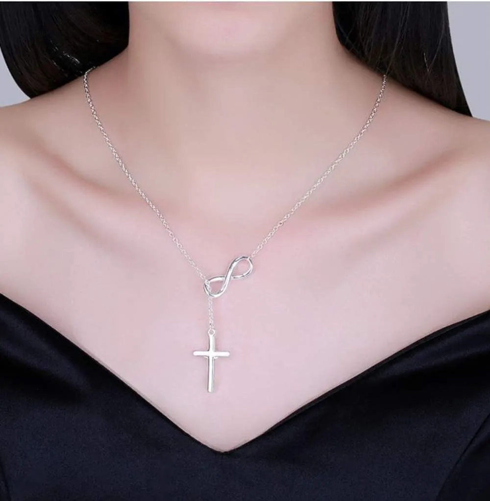 Infinity Cross Necklaces Pendant Women Forever Love Heart Charm Necklace Gift for Grandma Friends Mom Sister Auntie Sister Family Christmas Birthday