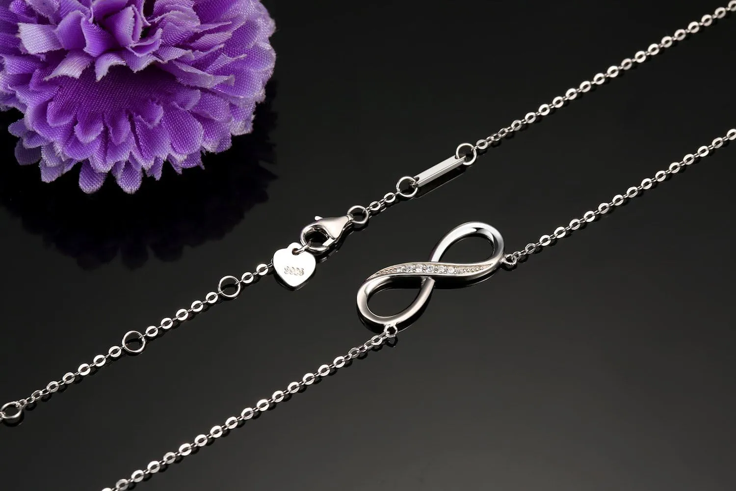 Infinity Pendant Necklace for Women, 925 Sterling Silver Love Heart Necklace Fine Jewelry