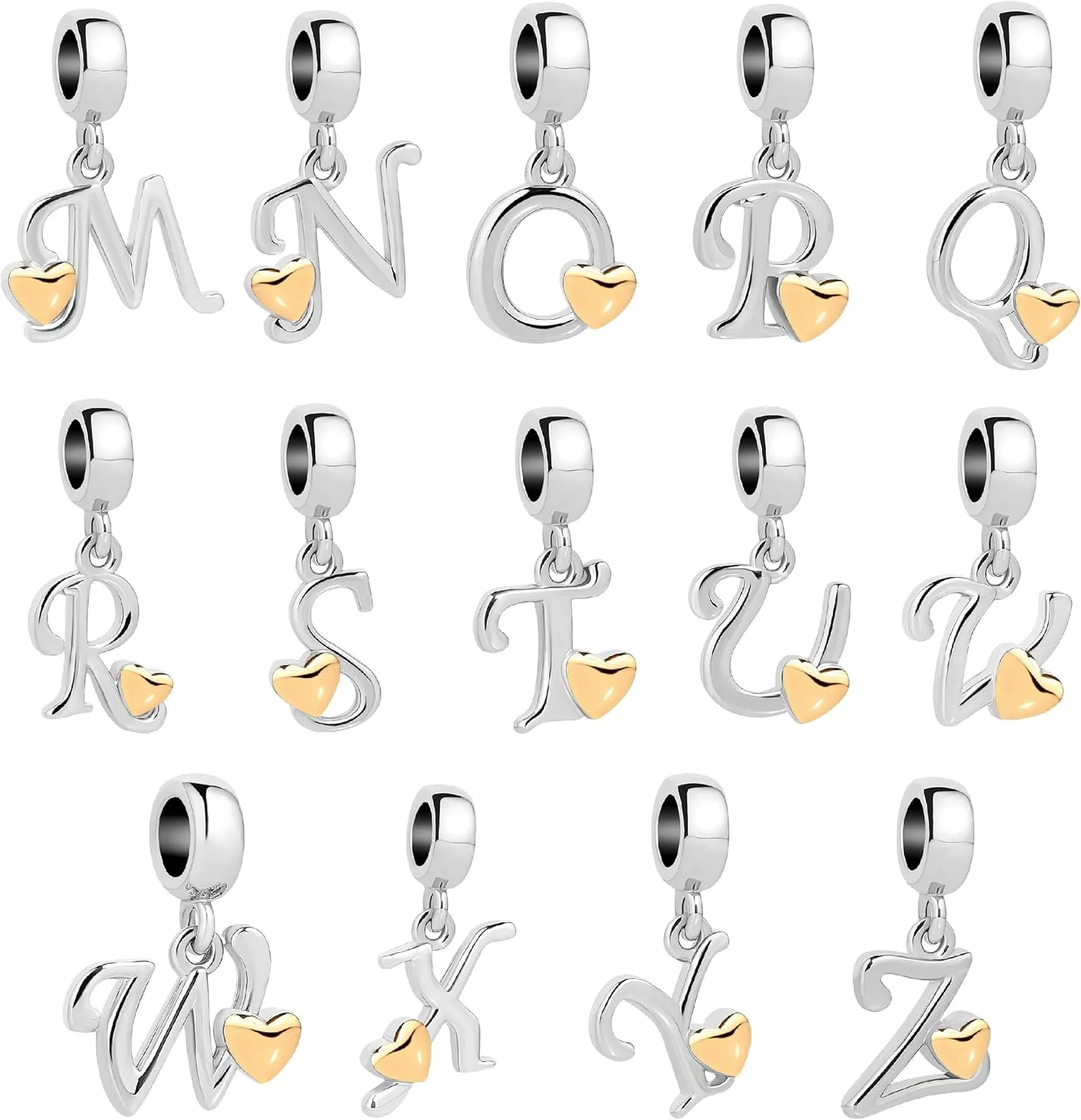 Initial A-Z Letter Charm Compatible with Pandora Charms Bracelets Name Alphabet Dangle Gift Gold Love Heart Family Birthday Anniversary