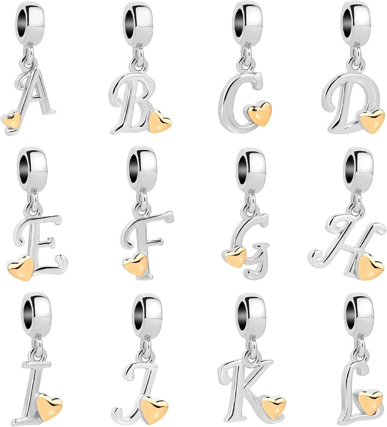 Initial A-Z Letter Charm Compatible with Pandora Charms Bracelets Name Alphabet Dangle Gift Gold Love Heart Family Birthday Anniversary
