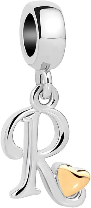 Initial A-Z Letter Charm Compatible with Pandora Charms Bracelets Name Alphabet Dangle Gift Gold Love Heart Family Birthday Anniversary