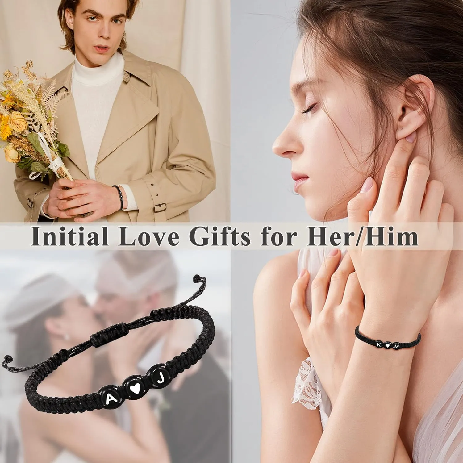 Initial Bracelets for Women Men's Bracelets Gifts for Girlfriend Boyfriend Letter Bracelets I Love You Gifts for Her Him Best Friend Birthday Gift Christmas Jewelry